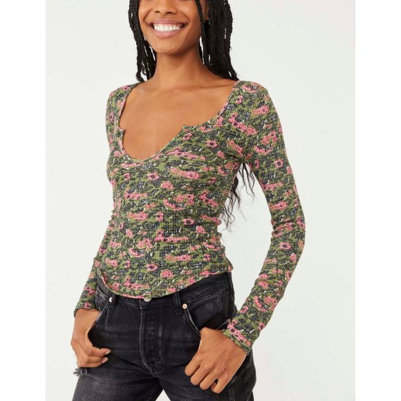 Free People Tops - 🎉LAST CHANCE🎉 NWT Free People Ciara Printed Layering Top / Olive Combo